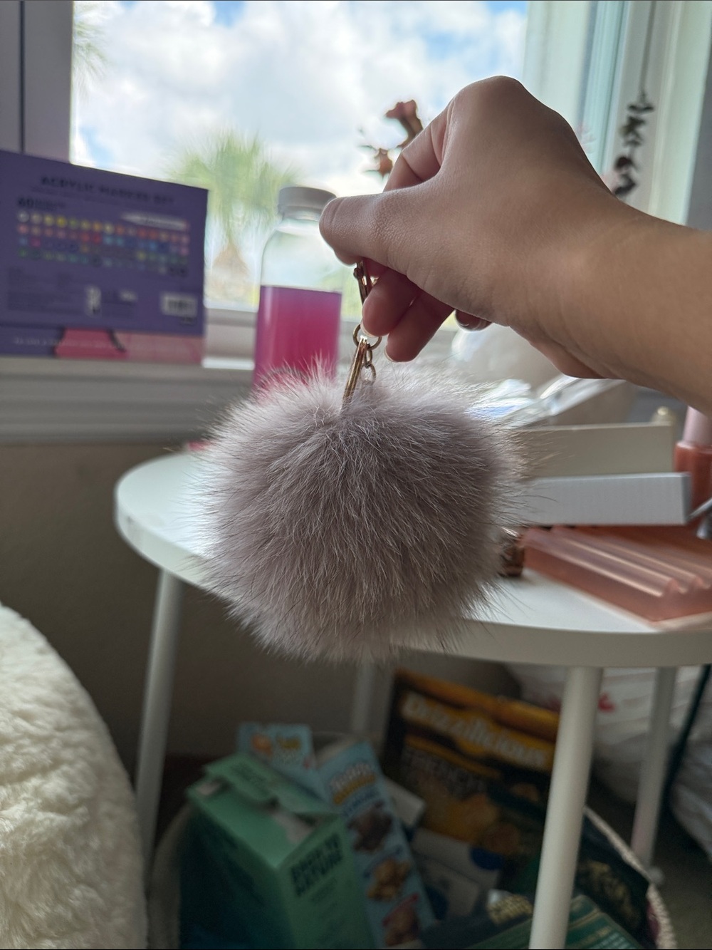 Keychain Mauve Pom Pom fluffy furry faux fur muted pink ash soft key chain - Picture 5 of 5